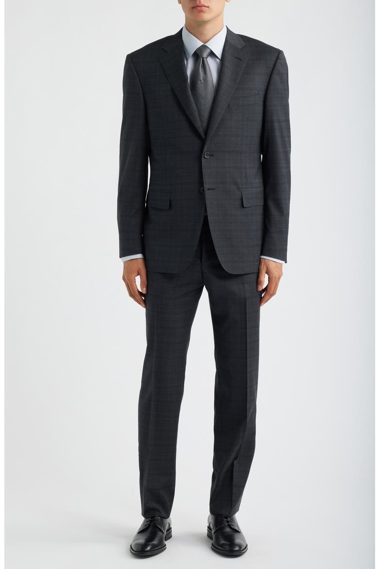 Siena Regular Fit Charcoal Grey Shadow Plaid Wool Suit, Main, color, CHARCOAL