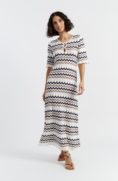 Chinti & Parker Navy Cotton Chevron Stitch Dress In Navy