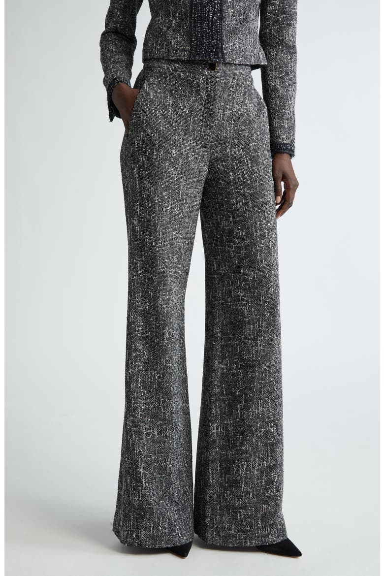 Tweed Wide Leg Trousers, Main, color, BLACK/ CHALK MULTI