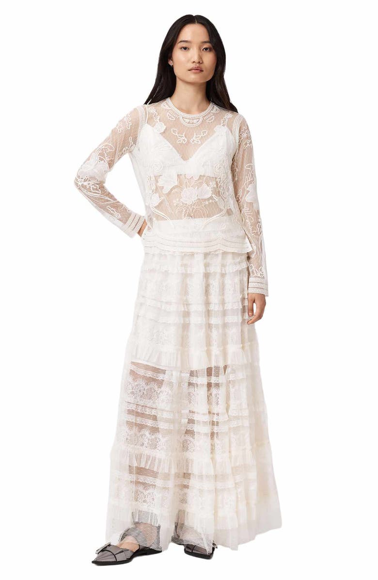 AllSaints Arlea Lace & Tulle Skirt, Alternate, color, Antique White