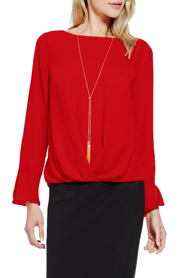 Bell Cuff High/Low Blouse, Main, color, CRIMSON
