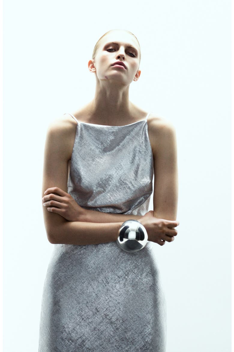 x Kaia Gerber Metallic Open Back Gown, Alternate, color, SILVER