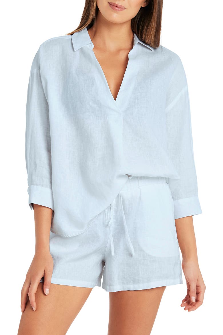 Kyotot Linen Cover-Up Shirt, Main, color, CHAMBRAY