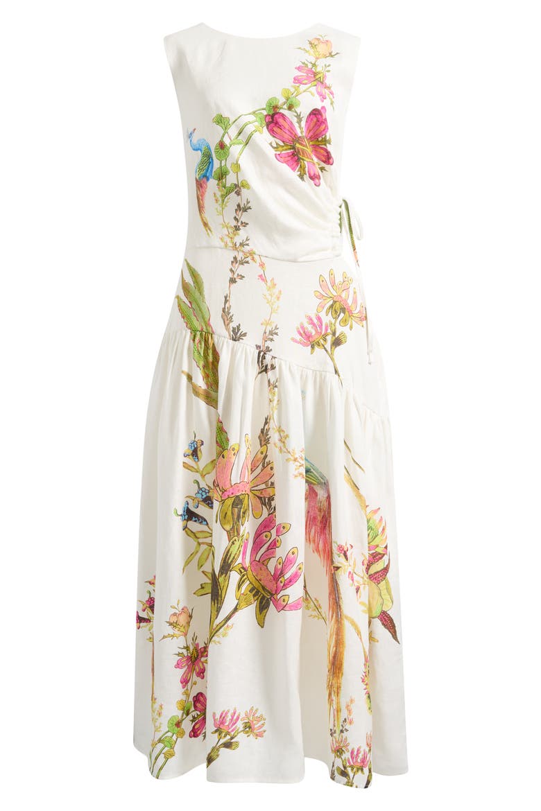 Bianca Placed Floral Linen Dress, Alternate, color, IVORY