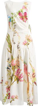 Reiss Bianca Placed Floral Linen Dress