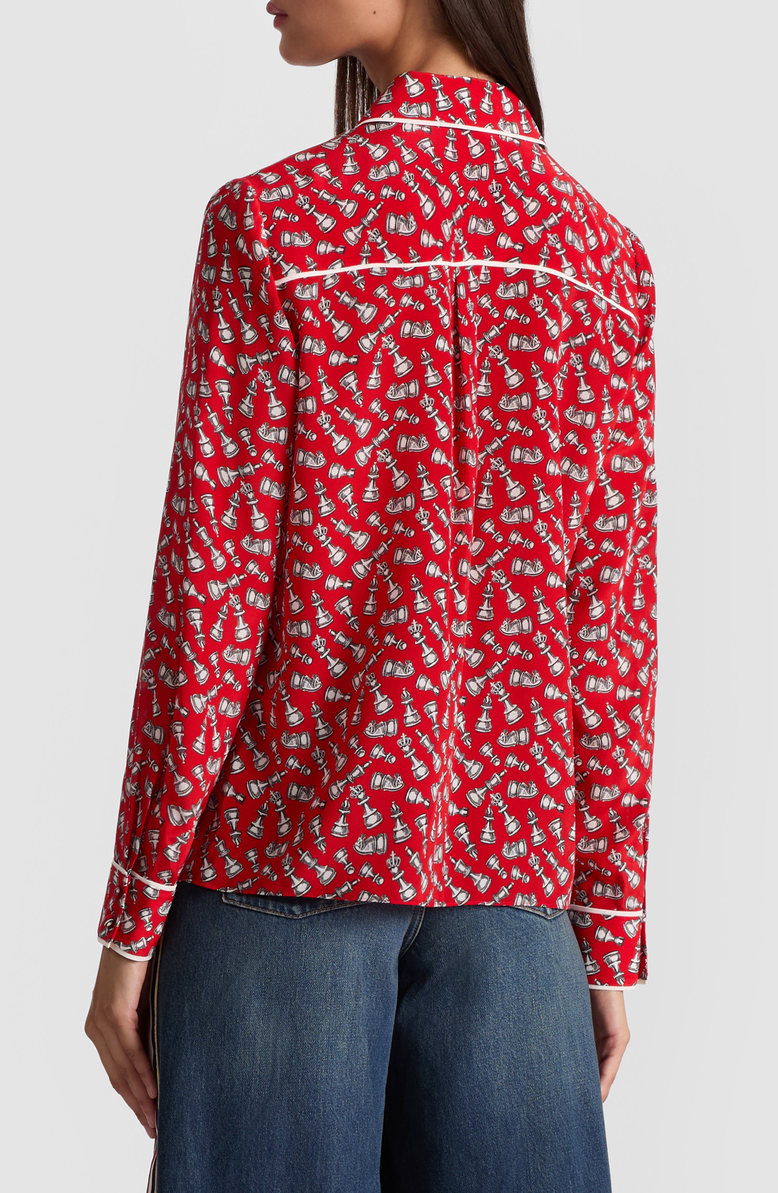 Willa Chess Piece Print Silk Button-Up Shirt - image 2