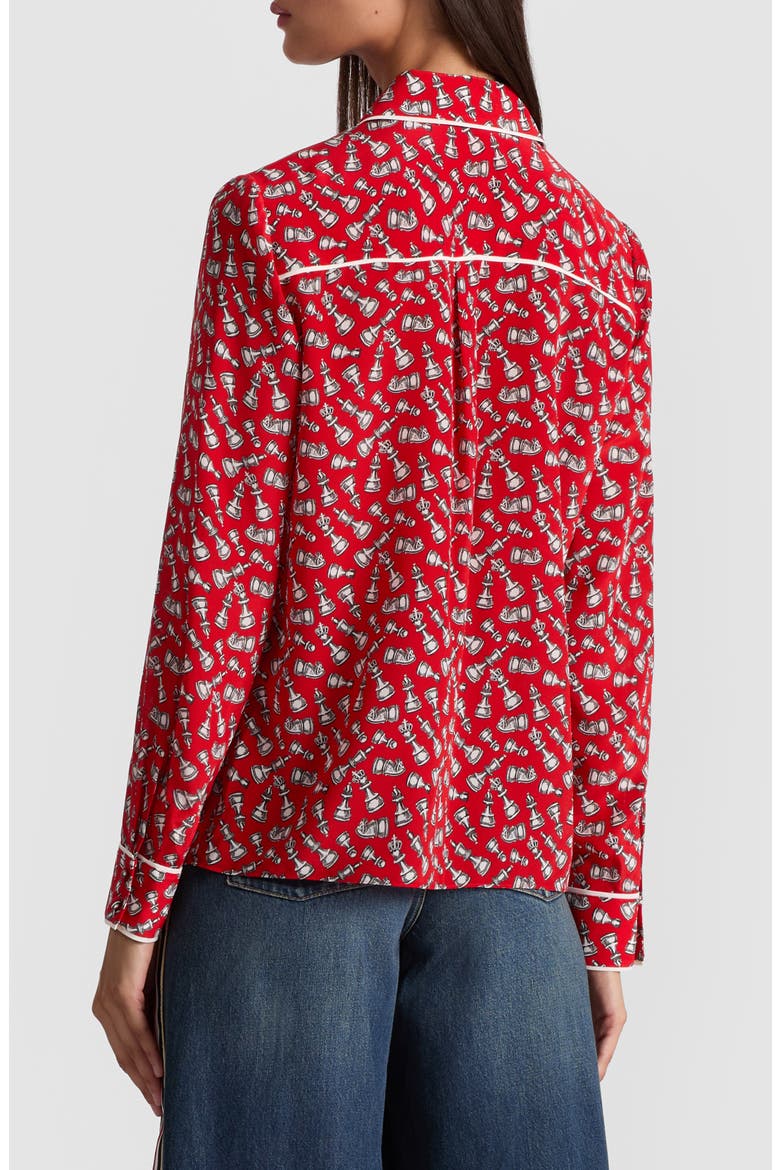 Willa Chess Piece Print Silk Button-Up Shirt, Alternate, color, QUEENING