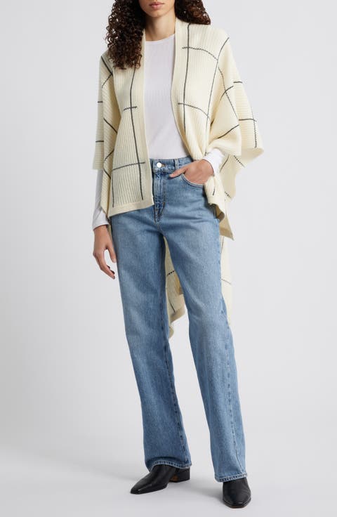 Windowpane Ribbed Wool & Cashmere Poncho