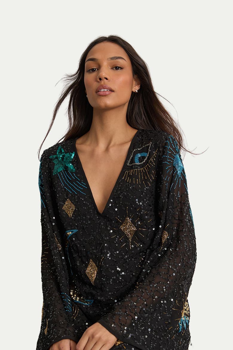 Celestial Sequin Embellished Mini Dress, Alternate, color, Black