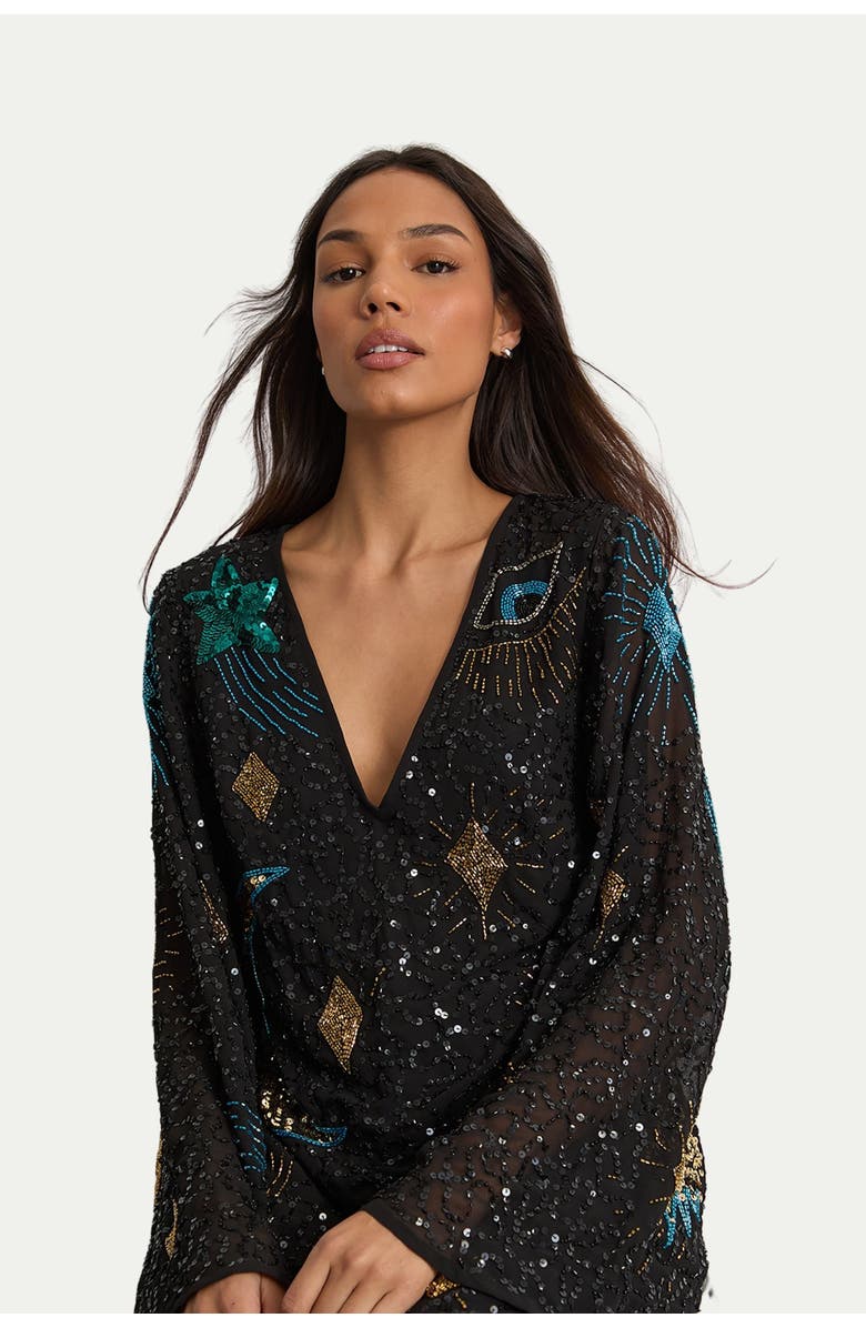 Warehouse Celestial Sequin Embellished Mini Dress, Alternate, color, Black