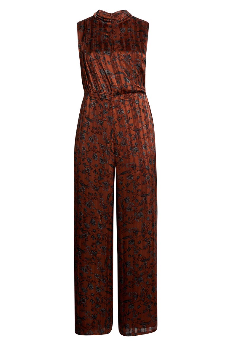 Leoben Pleated Sleeveless Satin Jumpsuit, Alternate, color, BROWN-BLACK