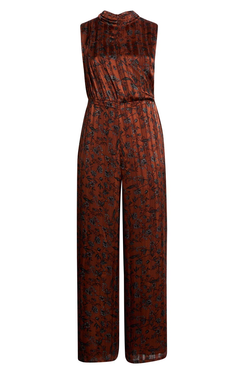 SUGARLIPS Leoben Pleated Sleeveless Satin Jumpsuit, Alternate, color, Brown-Black