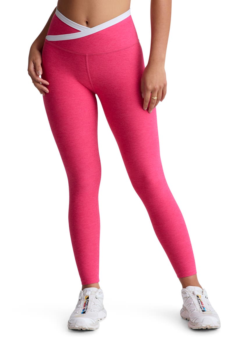 Spacedye Outlines High Waist Midi Leggings, Main, color, VIVID PINK/CLOUD WHITE