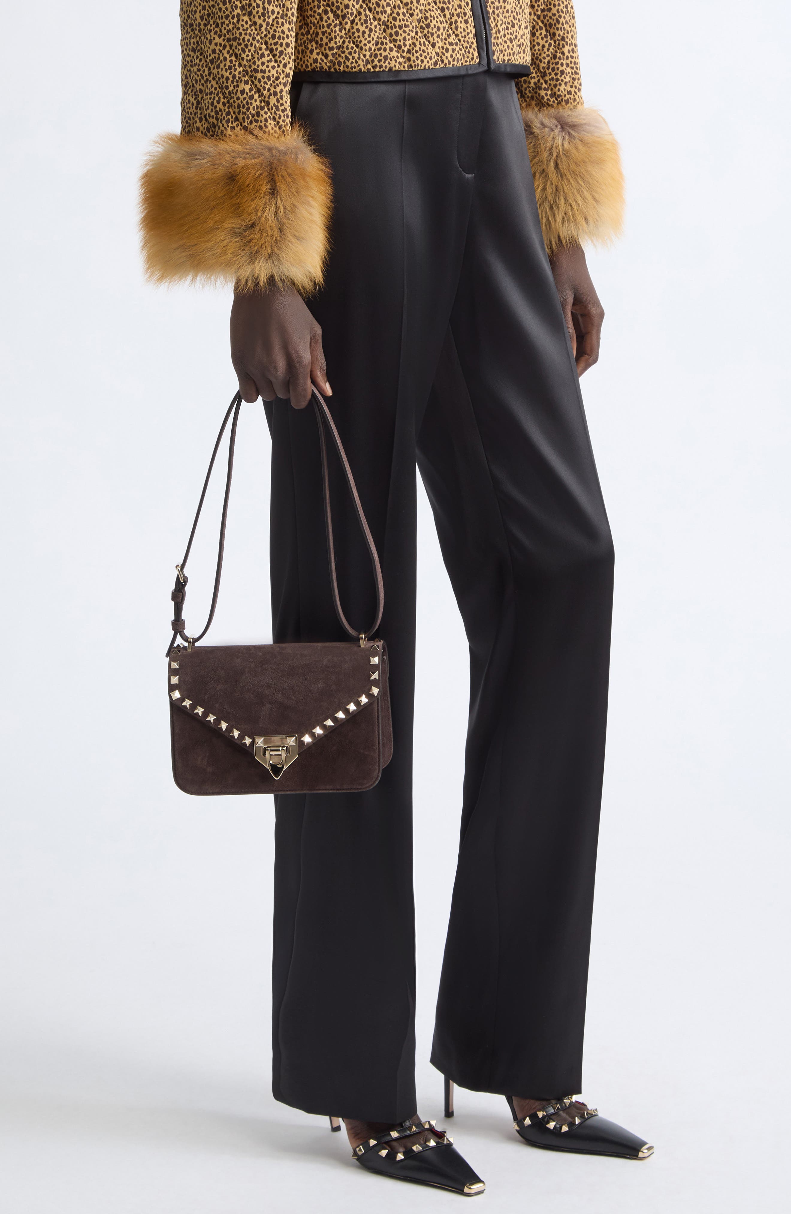 Small Rockstud Shoulder Bag, Alternate, color, BROWN