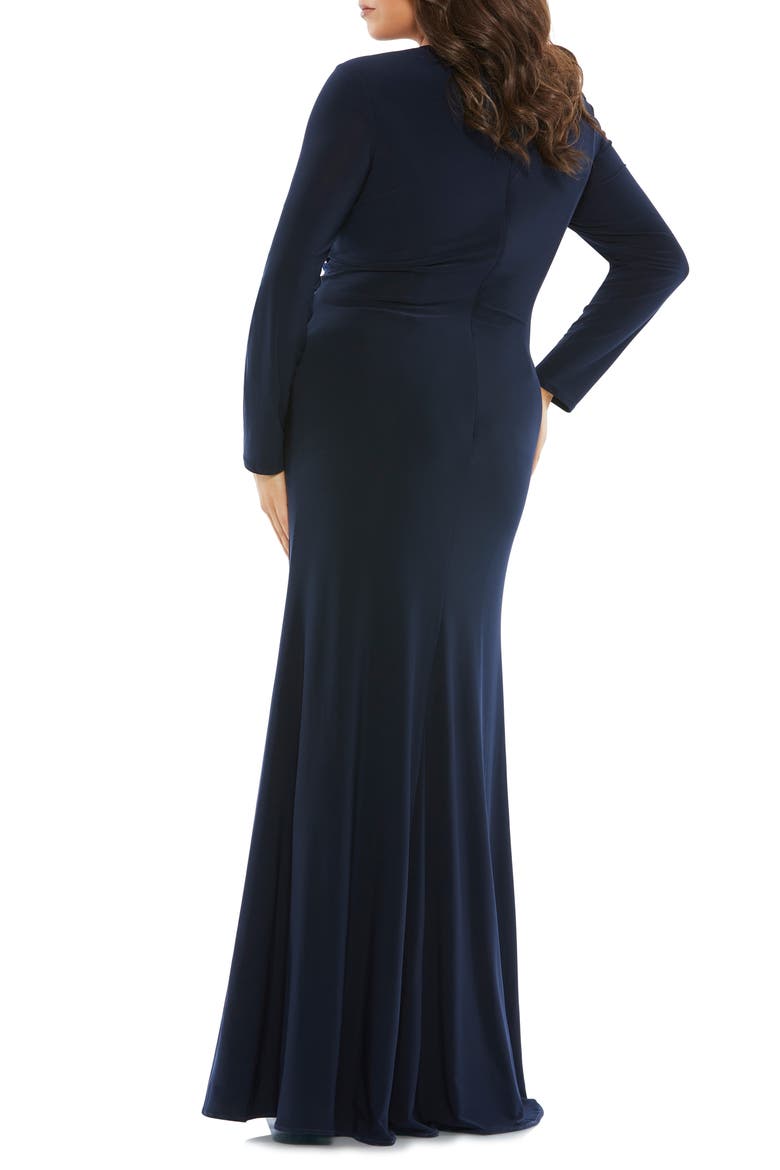 Front Twist Long Sleeve V-Neck Gown, Alternate, color, MIDNIGHT