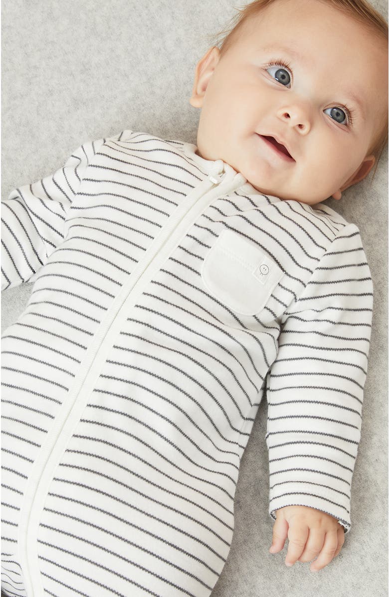 MORI Two Way Zip-Up Romper, Alternate, color, Grey Stripe