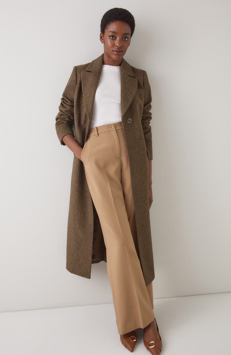 LK Bennett Dakota Check Wool Blend Coat, Alternate, color, Brown