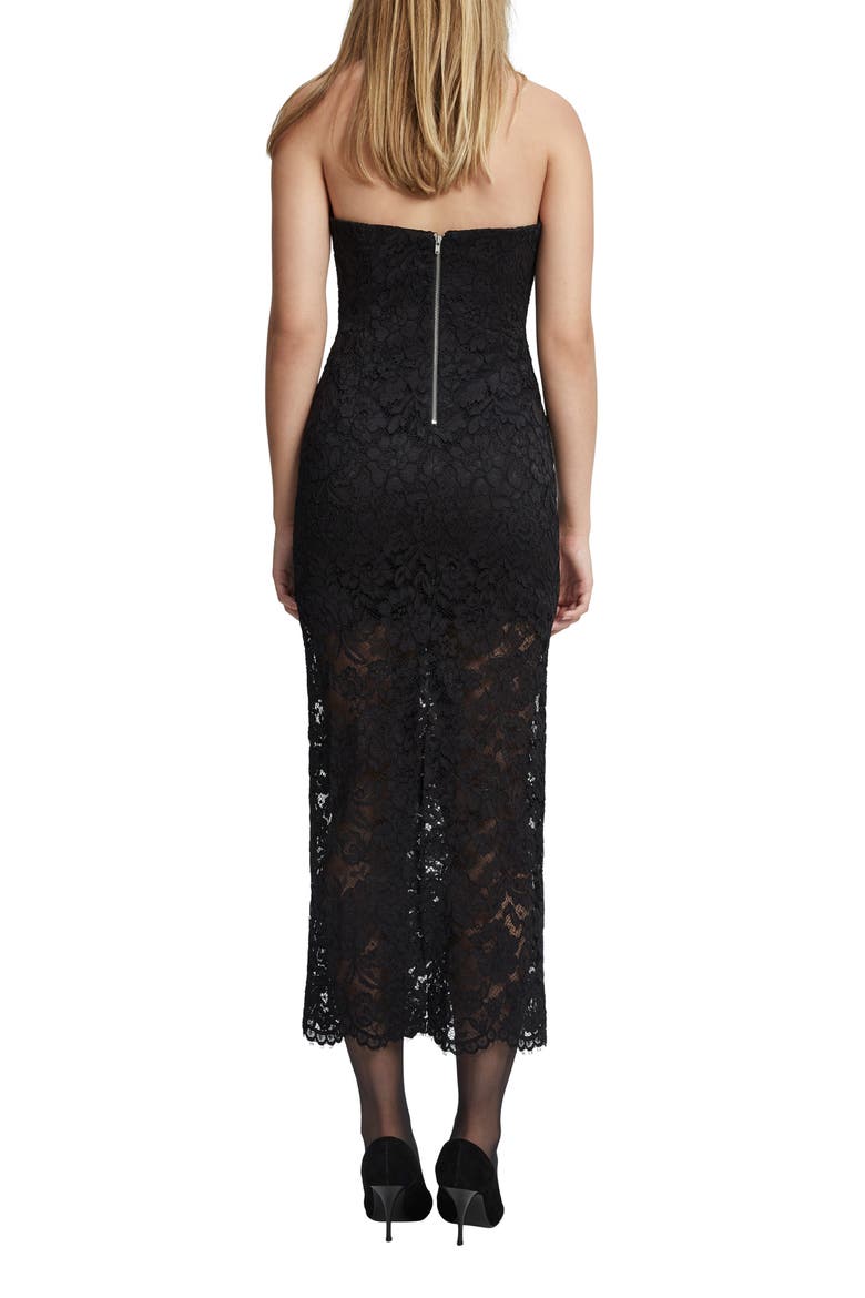 Artemis Strapless Lace Midi Dress, Alternate, color, BLACK