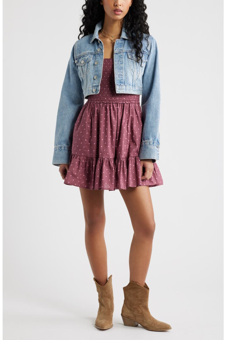 Cap Sleeve Cotton Minidress, Alternate, color, BURGUNDY- PINK KAT DOT