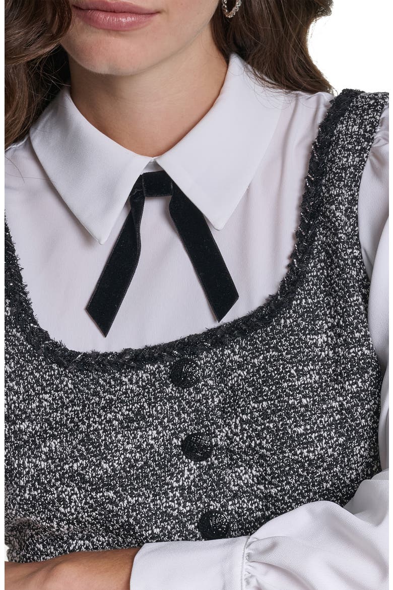 Mixed Media Long Sleeve Minidress, Alternate, color, BLACK/ SOFT WHITE MULTI