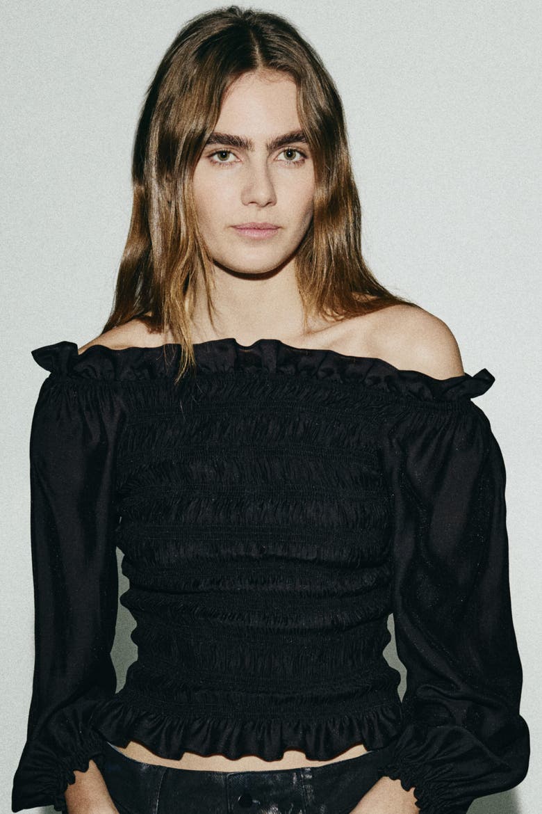 Smocked Off-the Shoulder Blouse, Main, color, Black