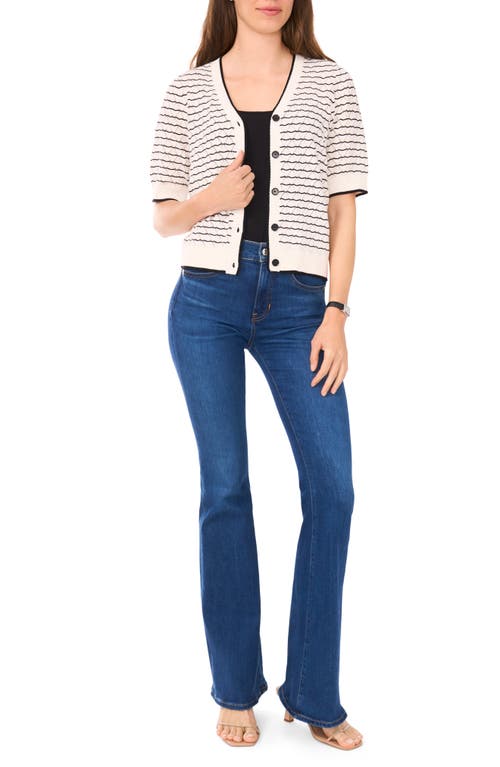 Halogenr Halogen(r) Stripe Pointelle Cotton Button-up Sweater
