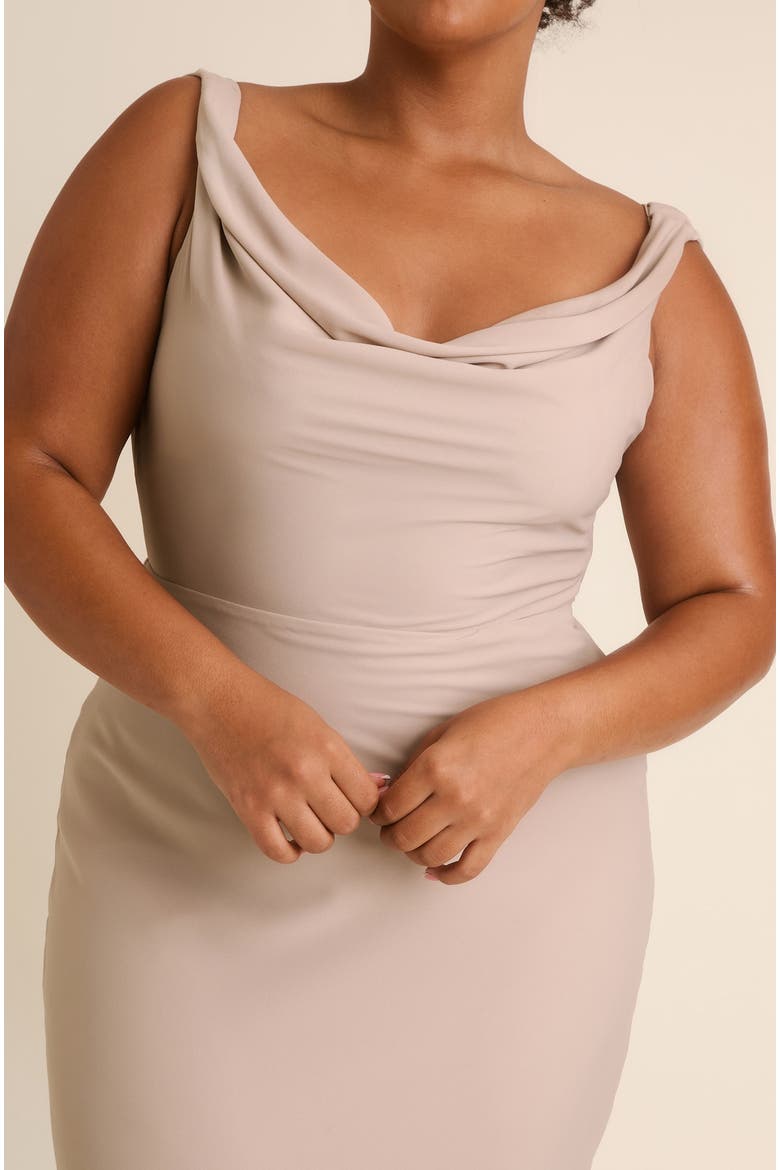 Plunge Cowl Chiffon Bridesmaid Dress, Alternate, color, Truffle
