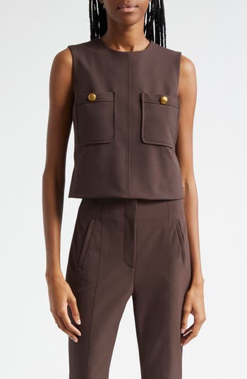 Veronica Beard Yareli Boxy Sleeveless Top In Dark Chocolate