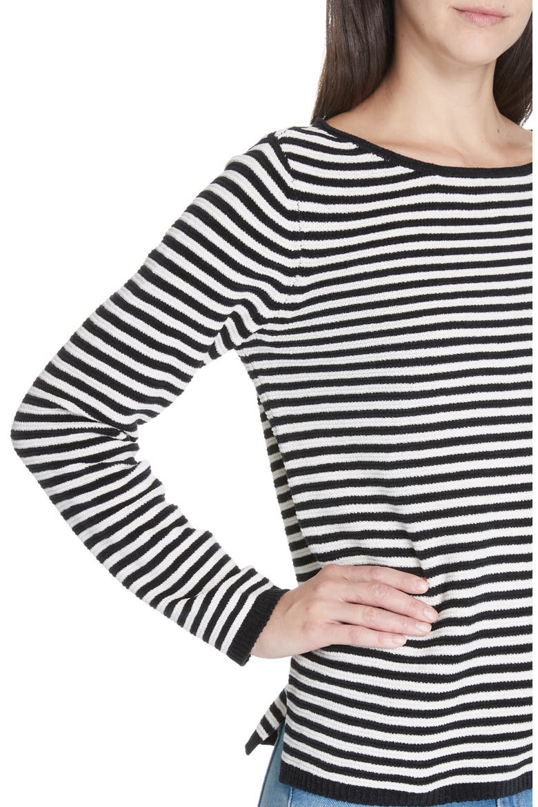 Stripe Organic Cotton Chenille Sweater, Alternate, color, SOFT WHITE/ BLACK