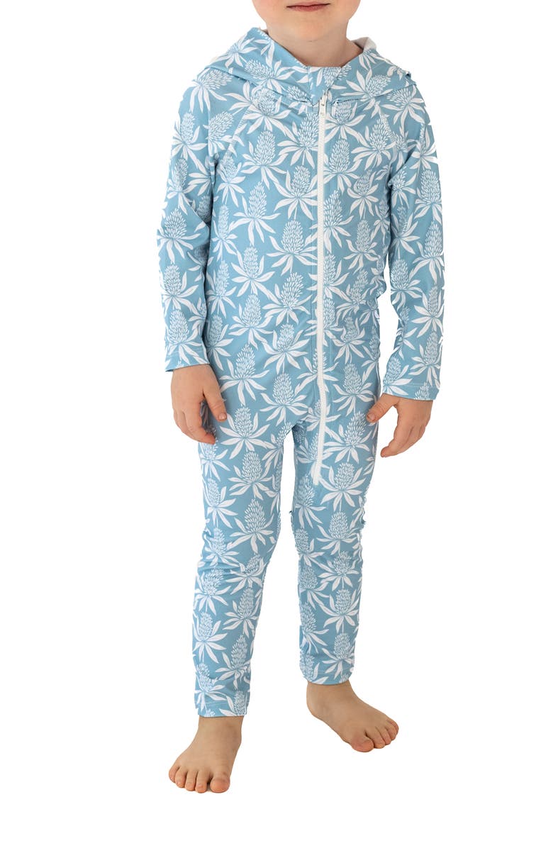 Lake Label Kids' Botanical Print Long Sleeve Full Body Hooded Swimsuit, Alternate, color, 