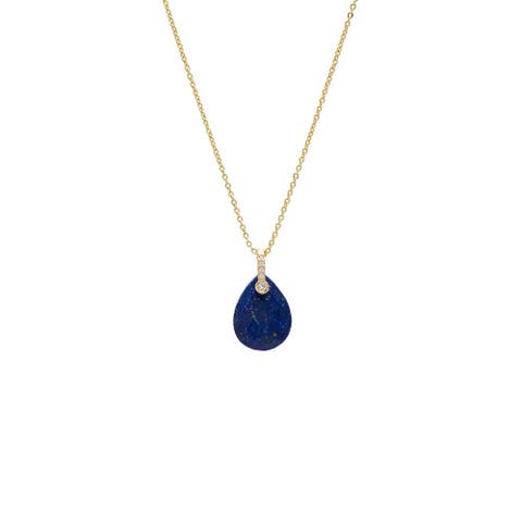Pave Teardrop Natural Stone Pendant Necklace