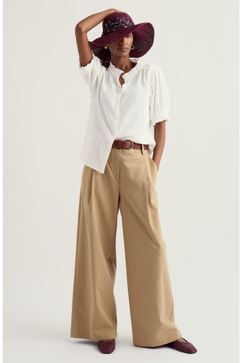 Shore Patch Organic Cotton Button-Up Top, Alternate, color, CHALK