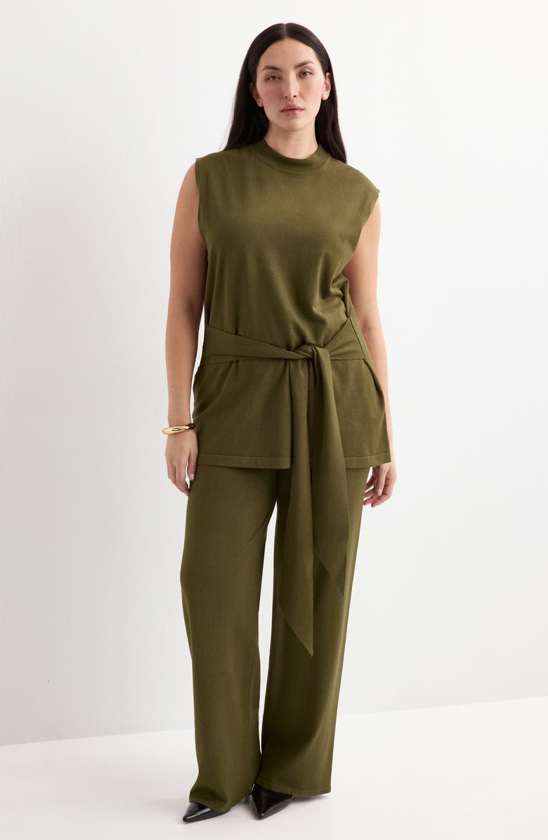 MANGO Pull-On Straight Leg Knit Pants, Alternate, color, Khaki Green