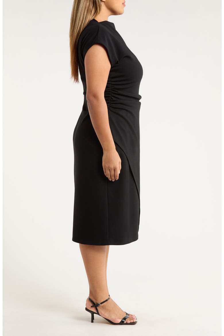 Ruched Cap Sleeve Dress, Alternate, color, BLACK