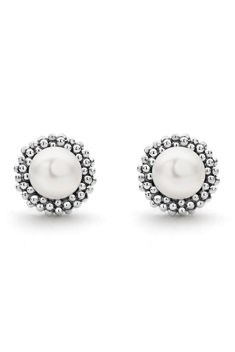 Kinder Luna Freshwater Pearl Stud Earrings, Main, color, STERLING SILVER/ FW PEARL