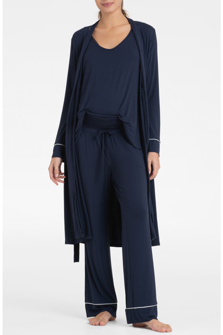Maternity/Nursing Pajamas & Robe Set, Main, color, NAVY