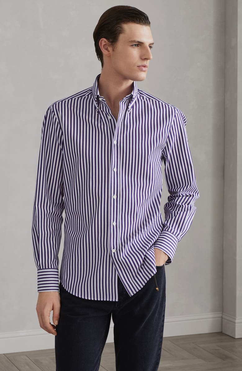 Brunello Cucinelli Striped poplin shirt, Alternate, color, 