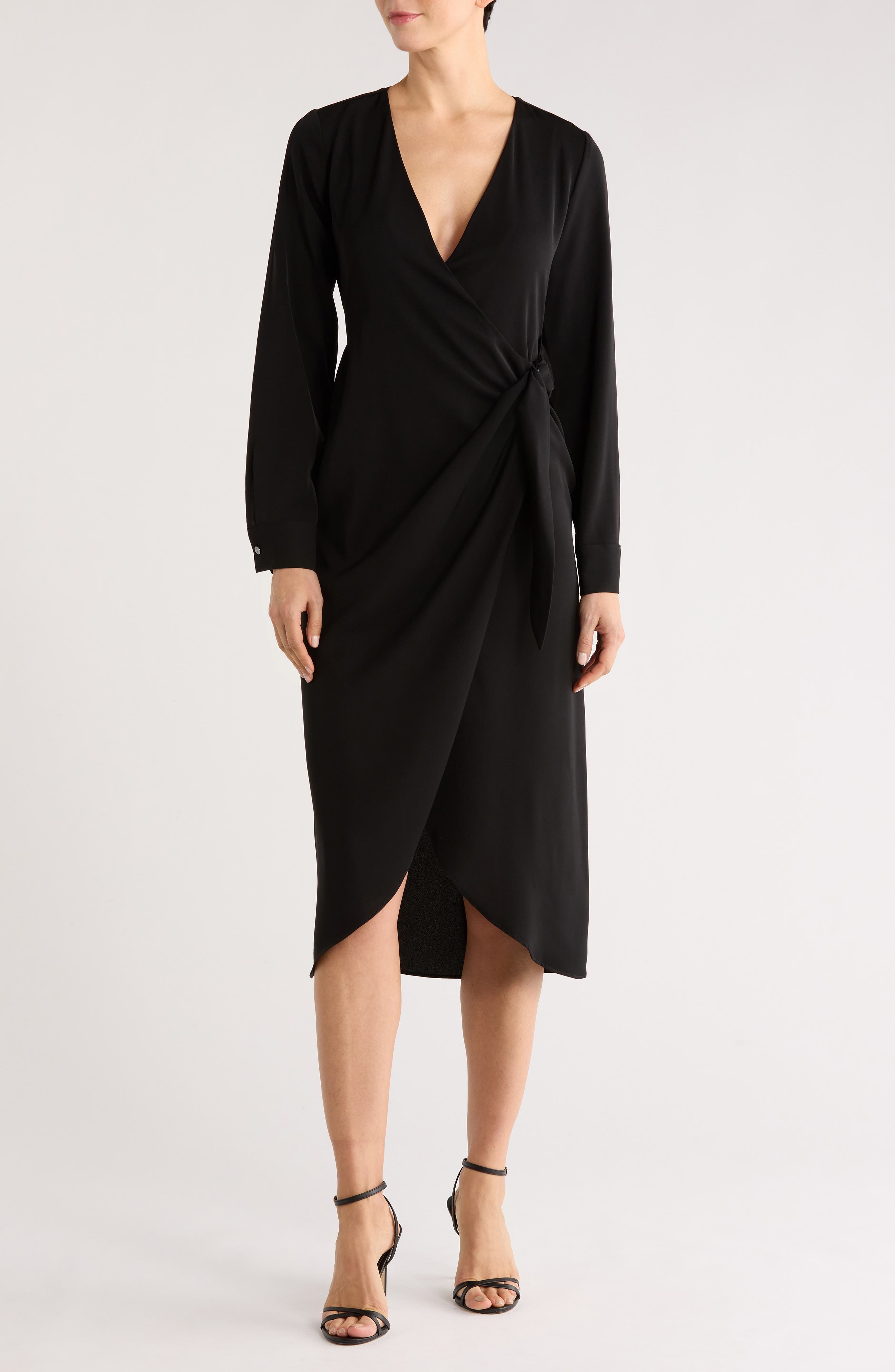 DKNY Long Sleeve Faux Wrap Midi Dress