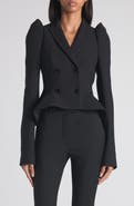 McQueen Pleated Puff Shoulder Stretch Wool Crop Jacket
