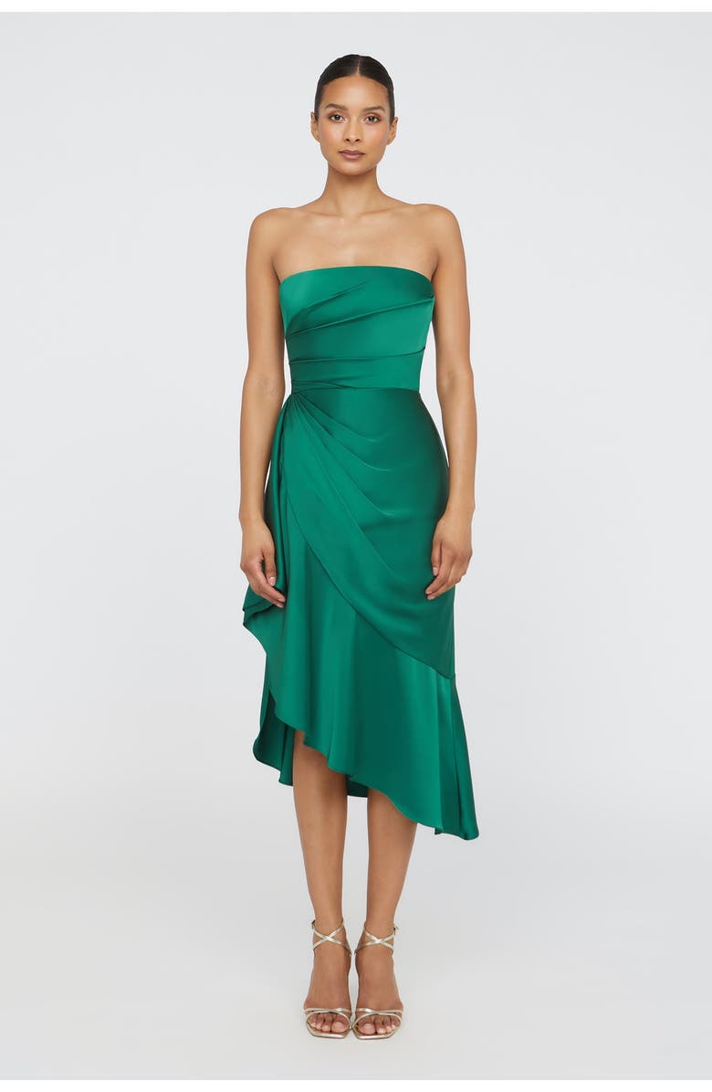 Theia Sinead Strapless Midi Dress, Main, color, Emerald