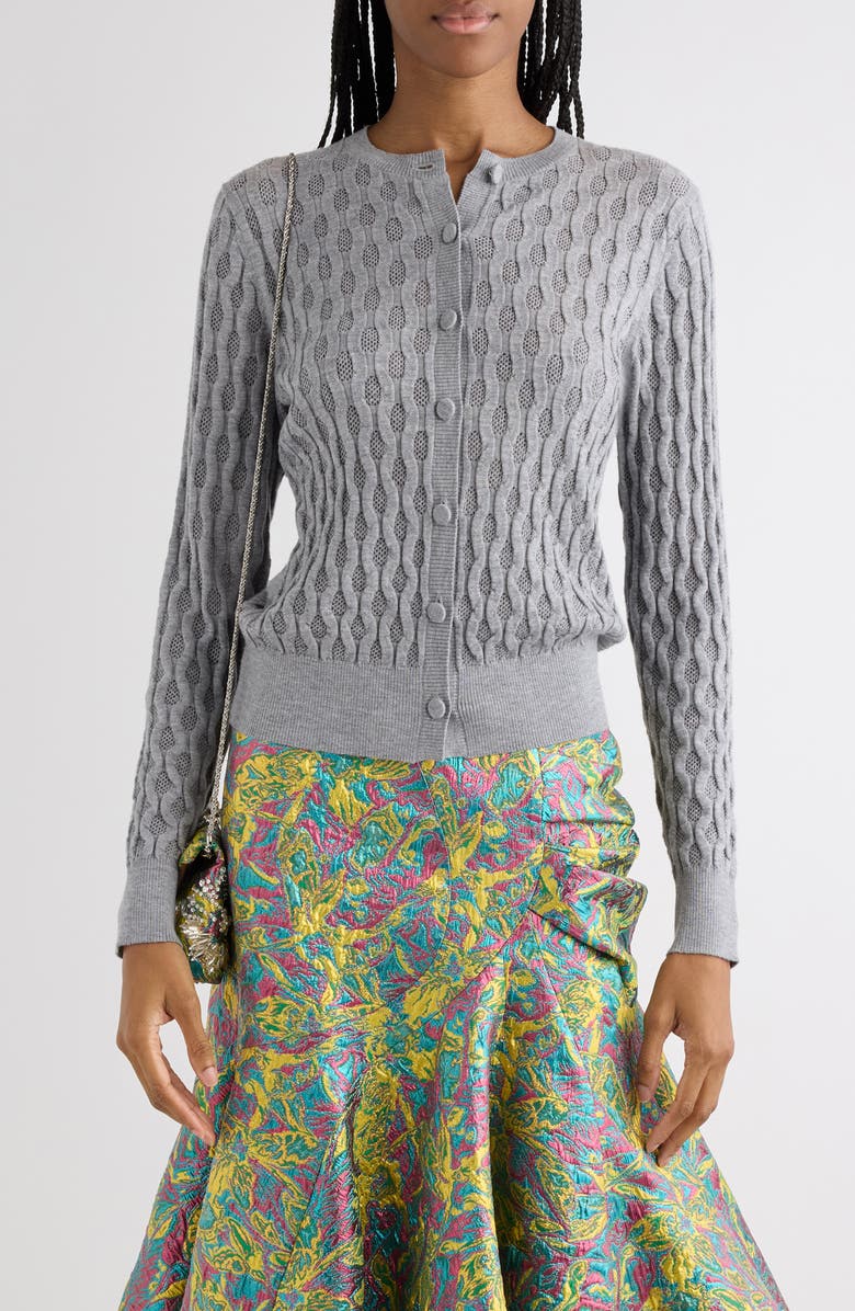 Dries Van Noten Tanguy Textured Merino Wool Cardigan, Main, color, Grey