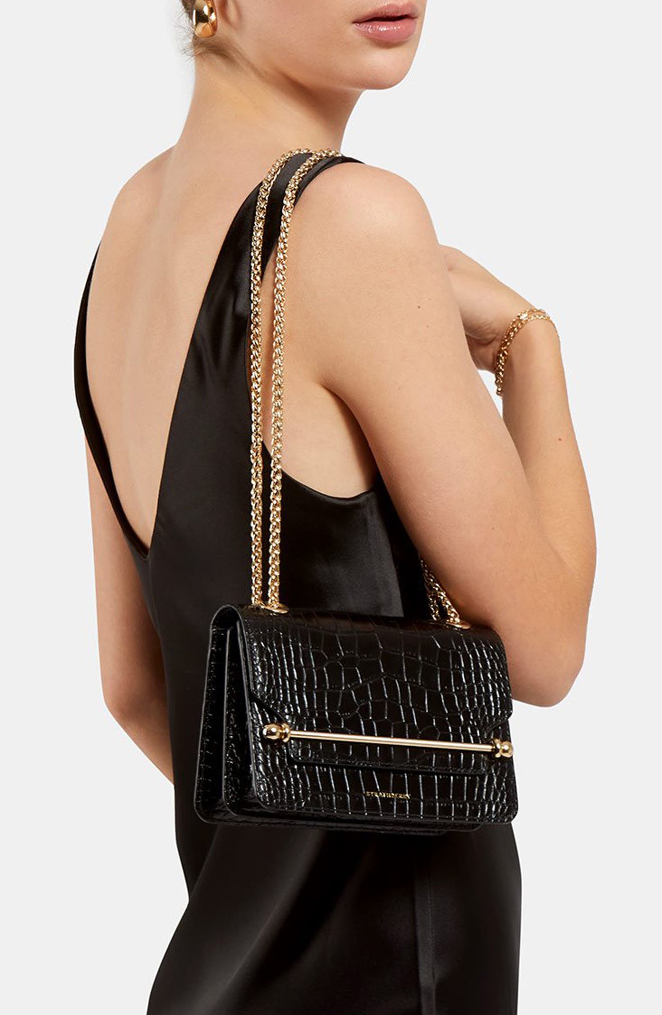 Strathberry Mini East/West Croc Embossed Leather Crossbody Bag, Alternate, color, 