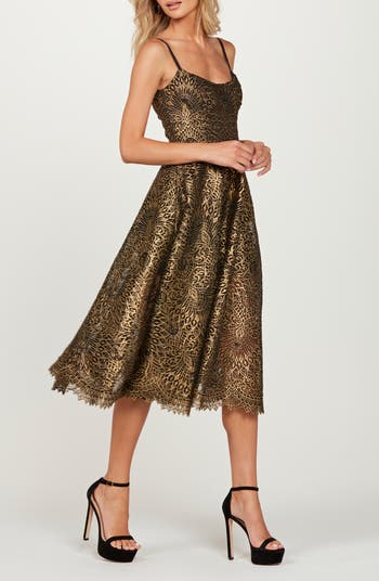 Taylor Metallic Lace Midi Cocktail Dress