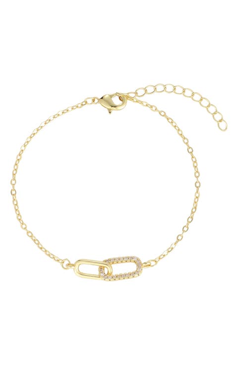 Interlocking Link Cubic Zirconia Chain Bracelet