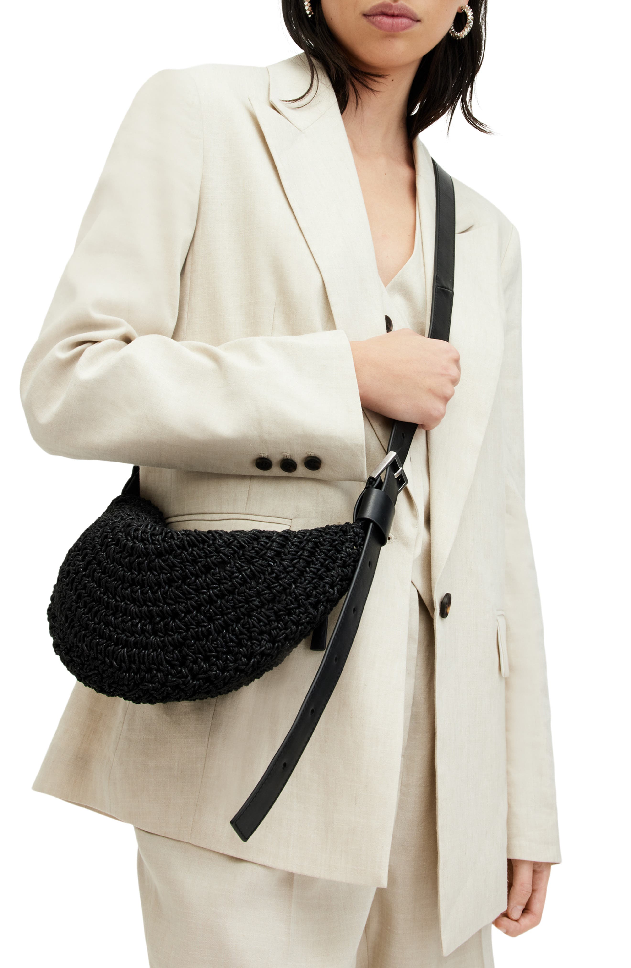 AllSaints Half Moon Knot Crossbody Bag, Alternate, color, 