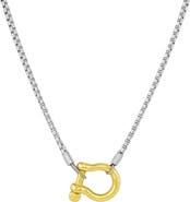 DLORIA Lucky Lock Carabiner Necklace  Two-Tone Mixed Metal Horseshoe Pendant Chain