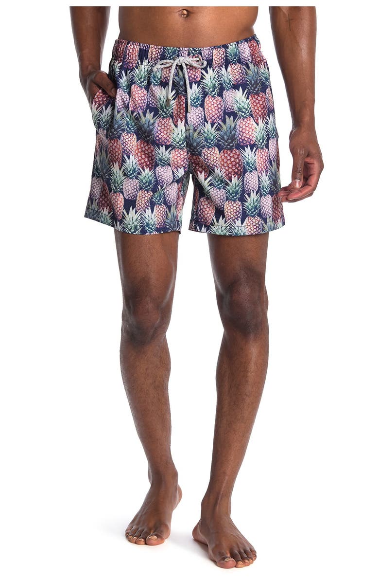 Vintage Summer Pineapple Drawstring Swim Trunks, Main, color, 