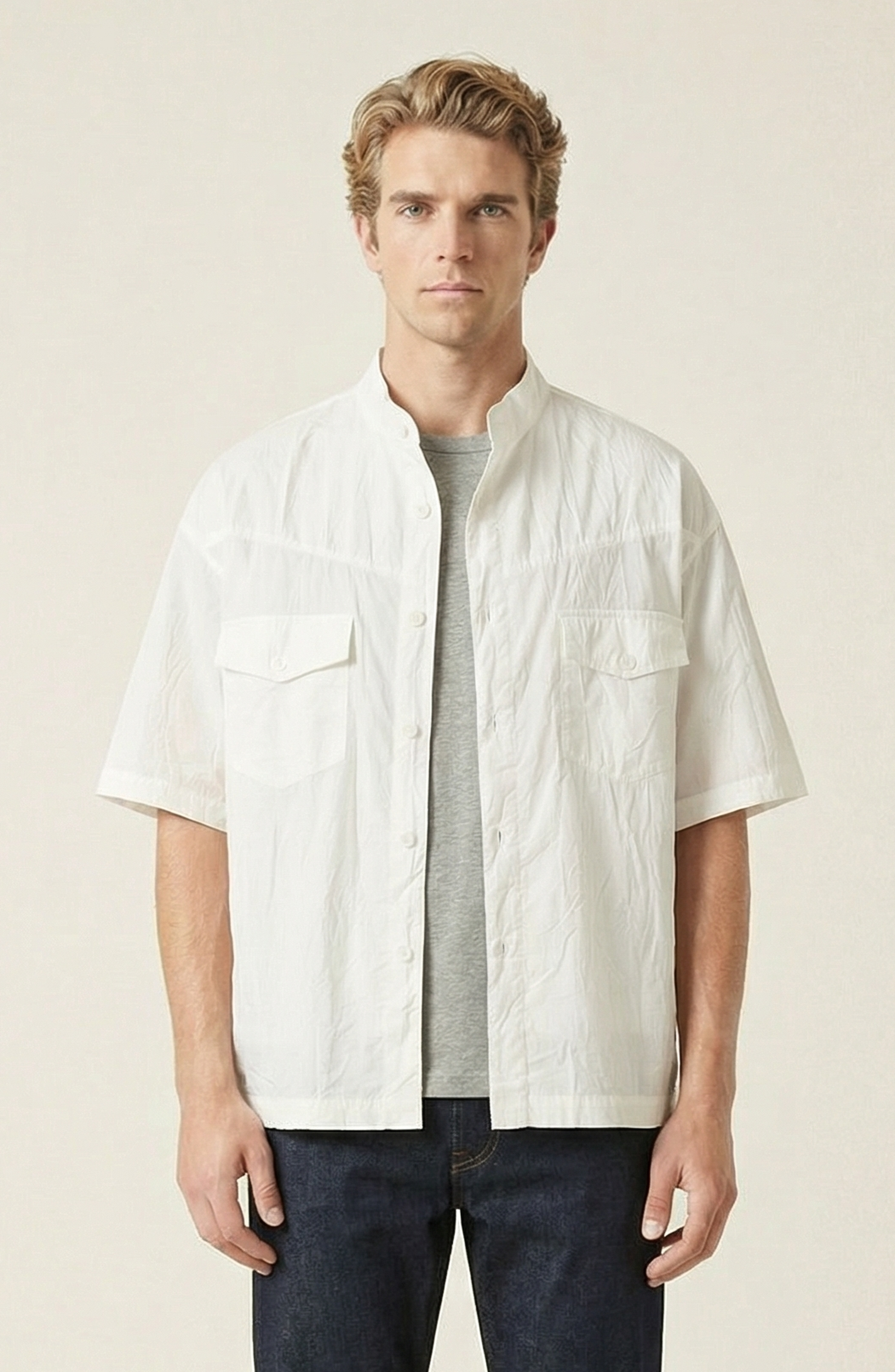 Stand Collar Short Sleeve Shirt