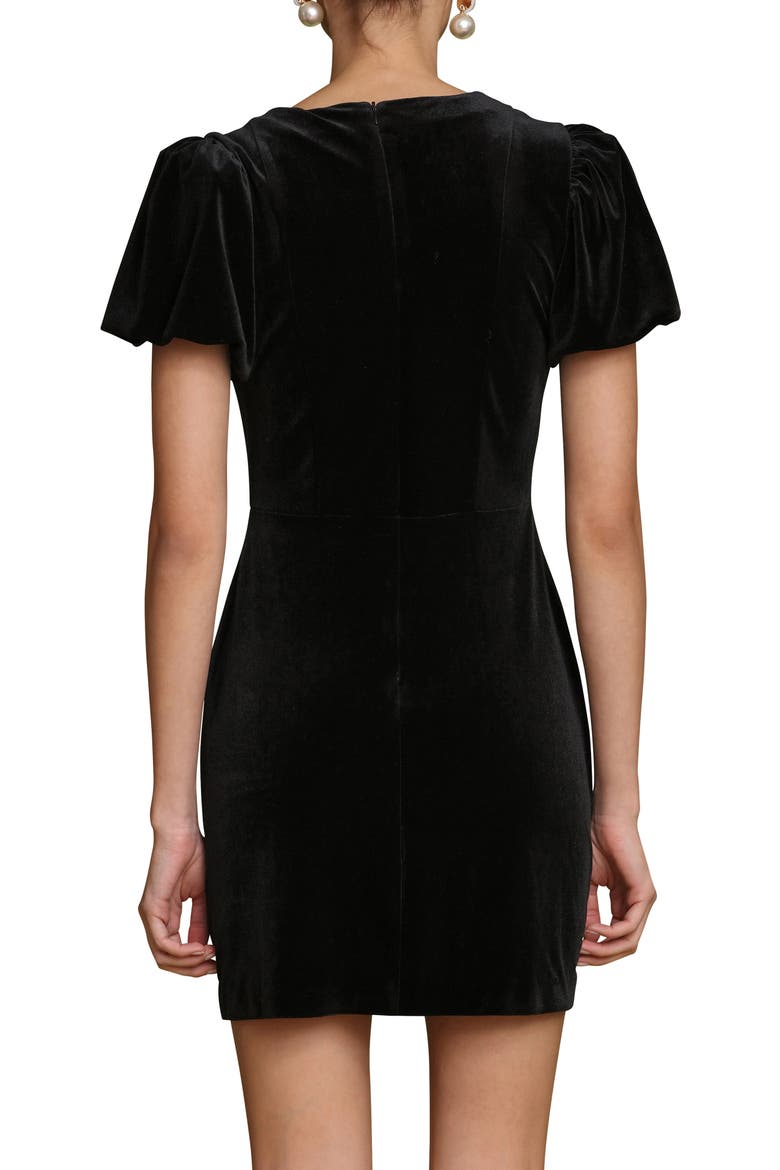 Embellished Bow Velvet Minidress, Alternate, color, BLACK