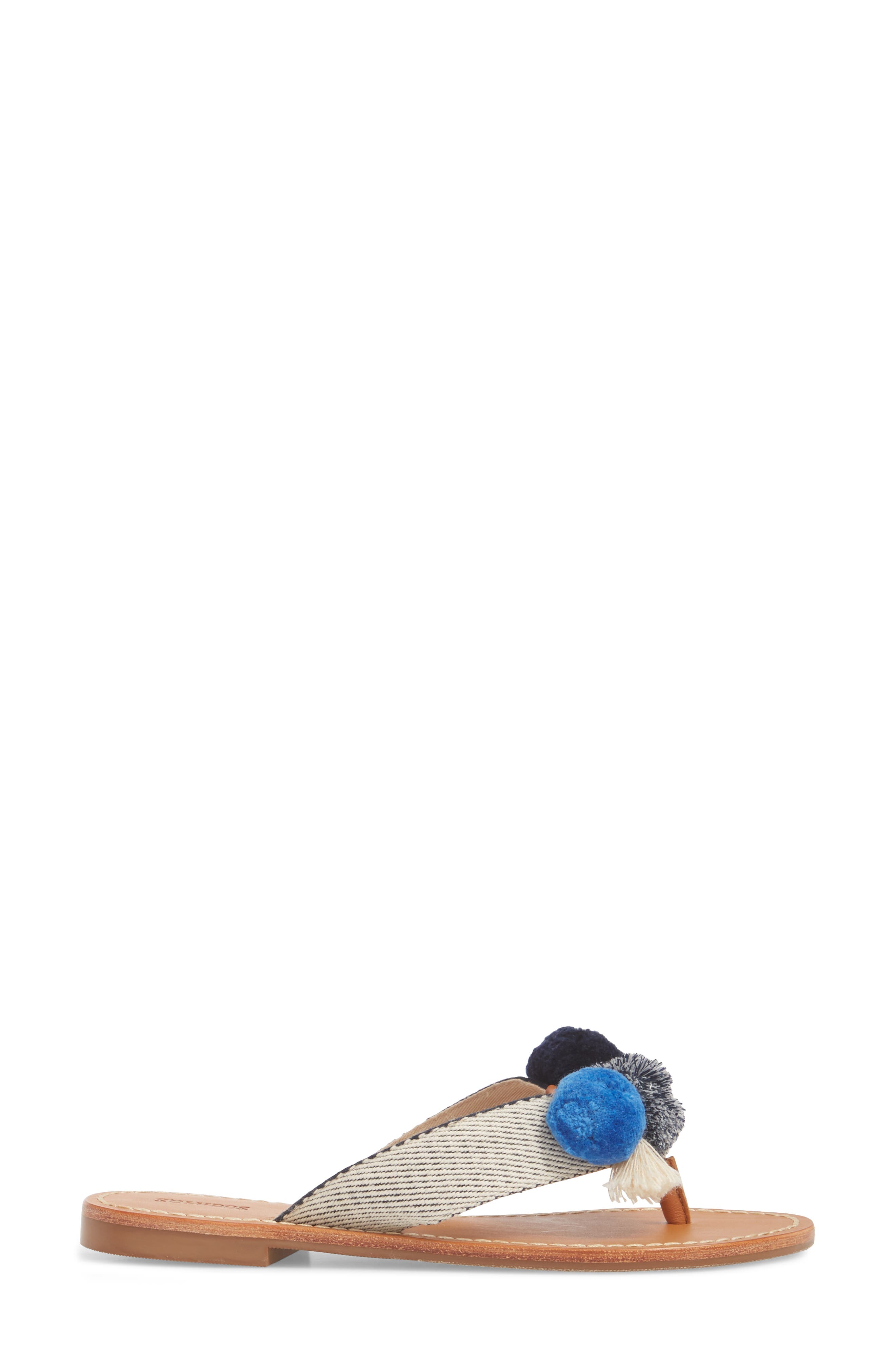 Capri Pompom Flip Flop, Alternate, color, NAVY/ NATURAL